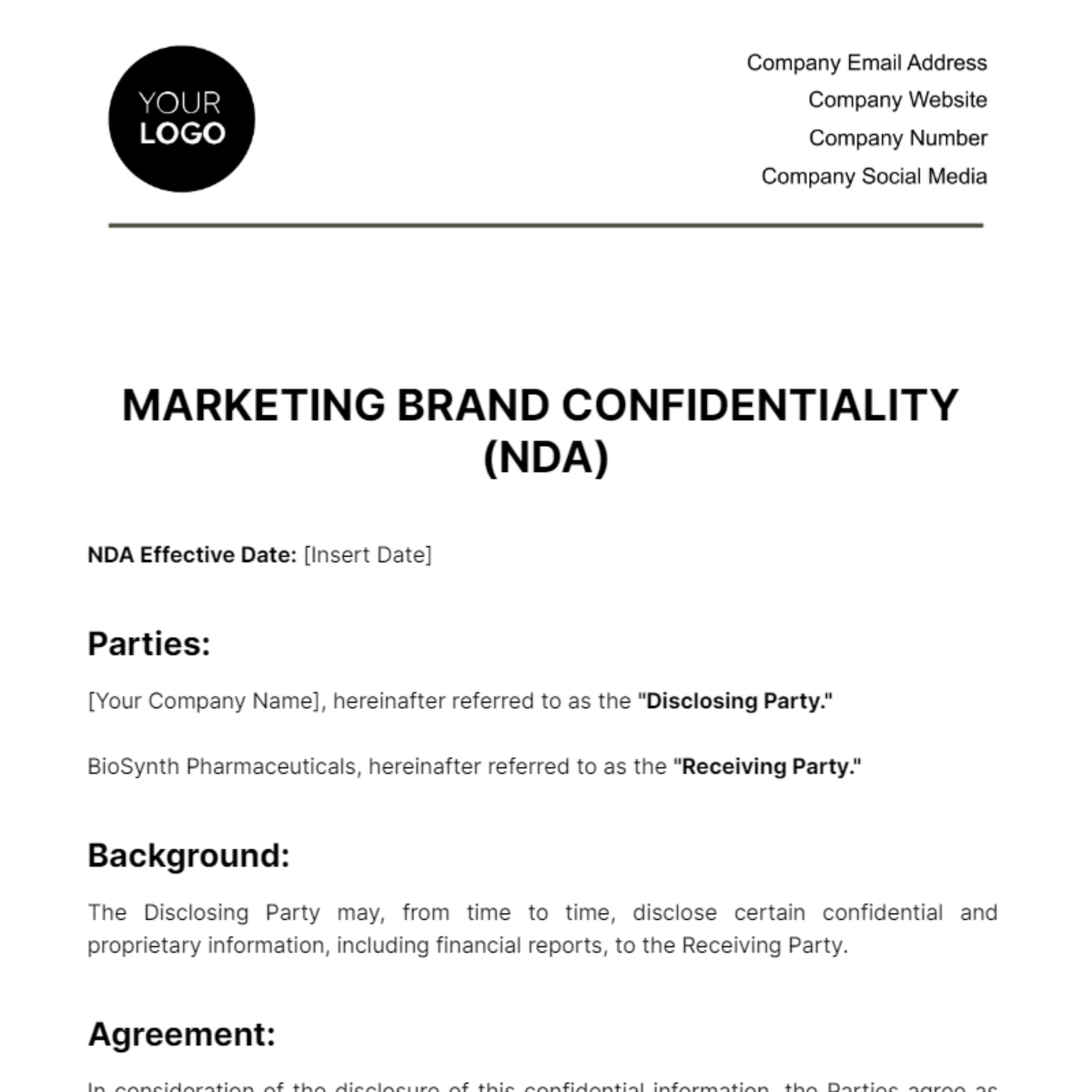 Marketing Brand Confidentiality NDA Template