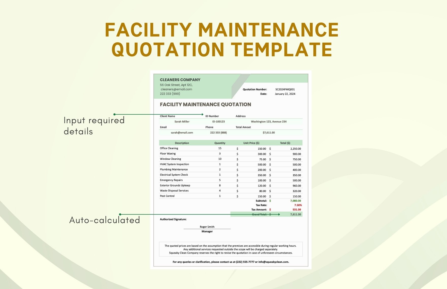 Facility Maintenance Quotation Template