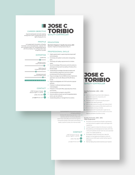 Quality Controller Resume Download