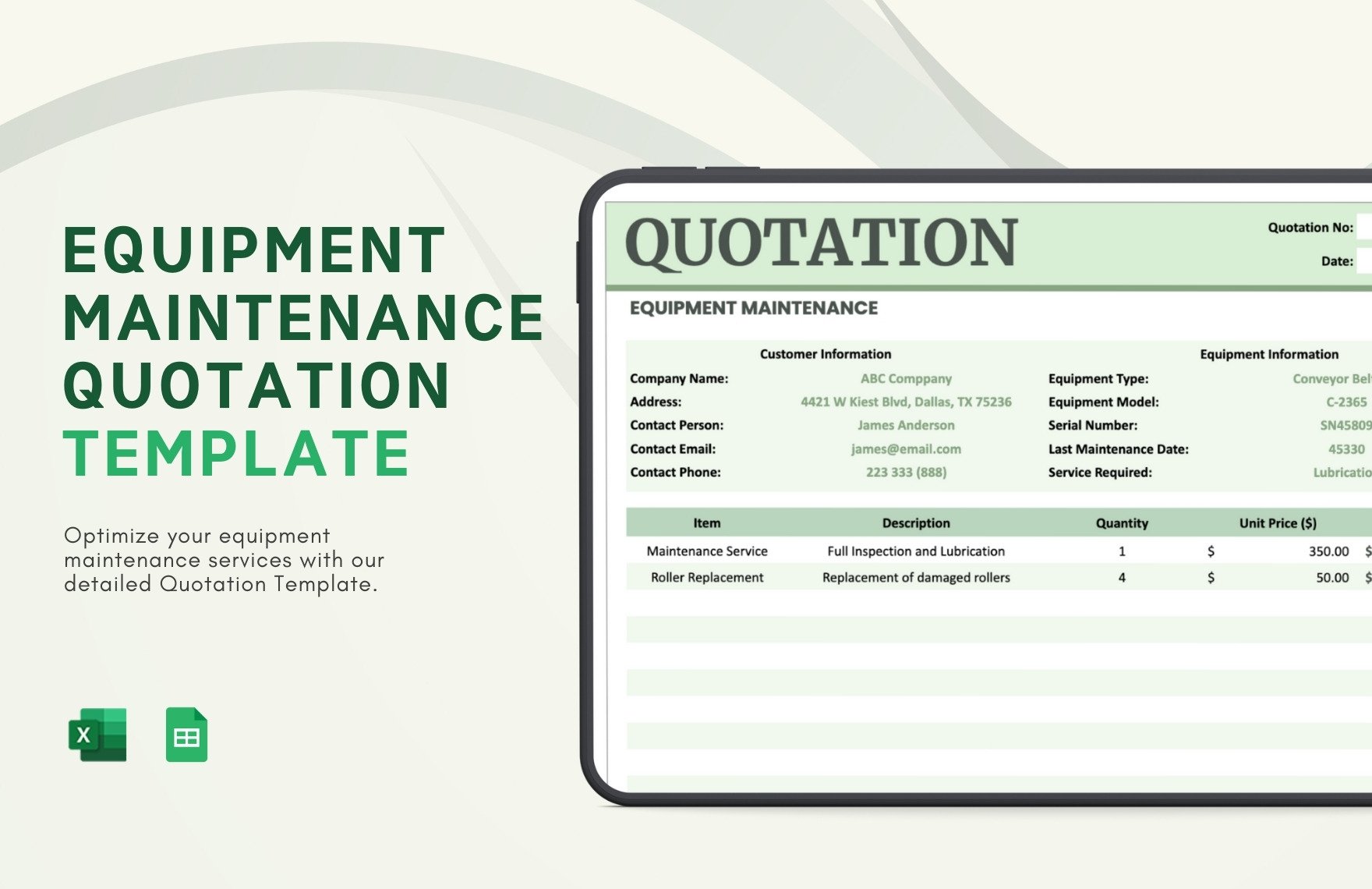 Equipment Maintenance Quotation Template