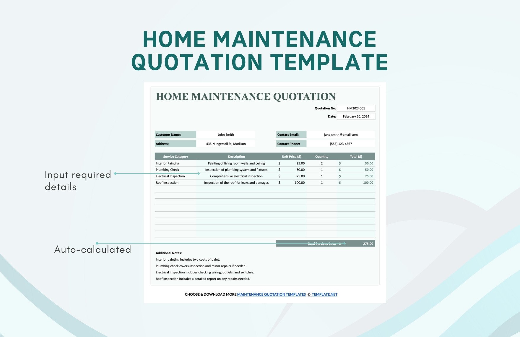 Home Maintenance Quotation Template