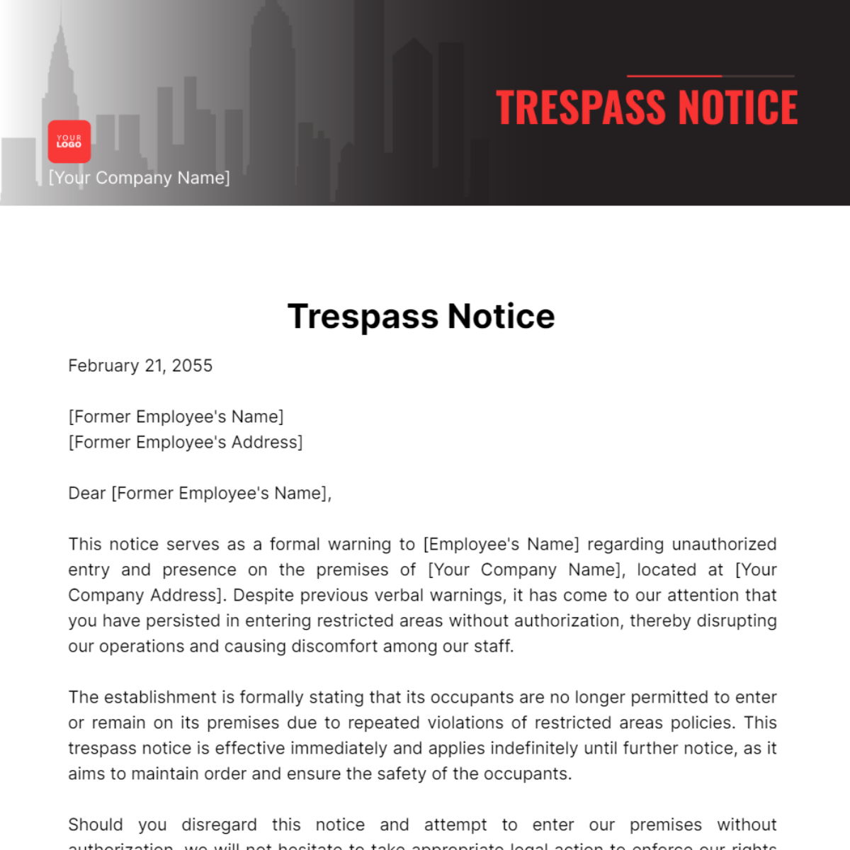 Trespass Notice Template