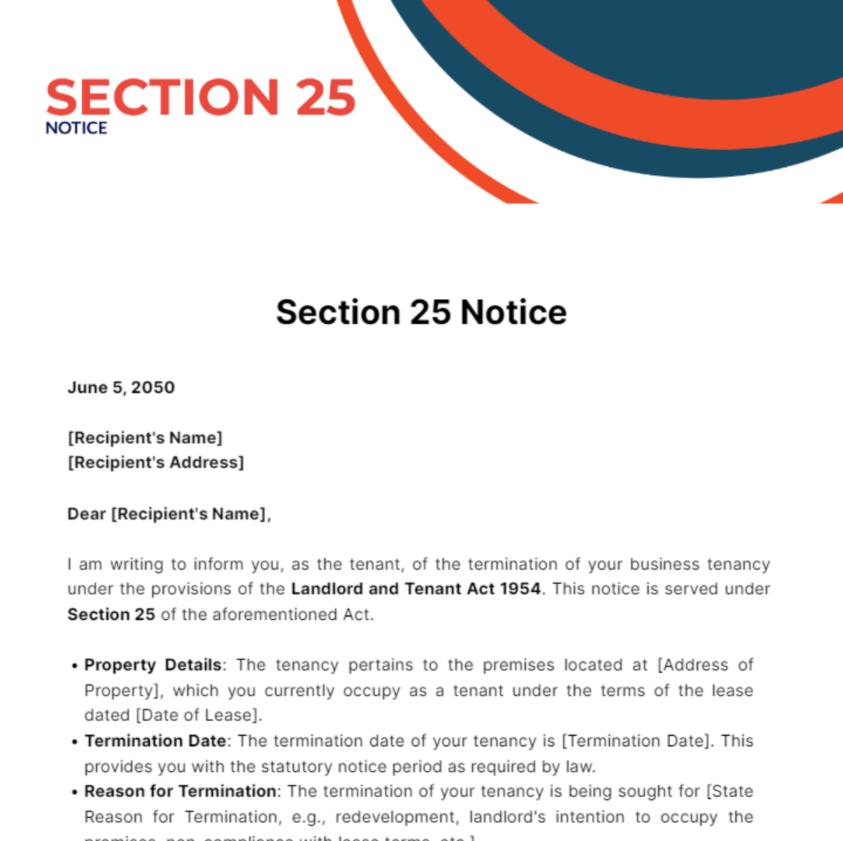 Section 25 Notice Template