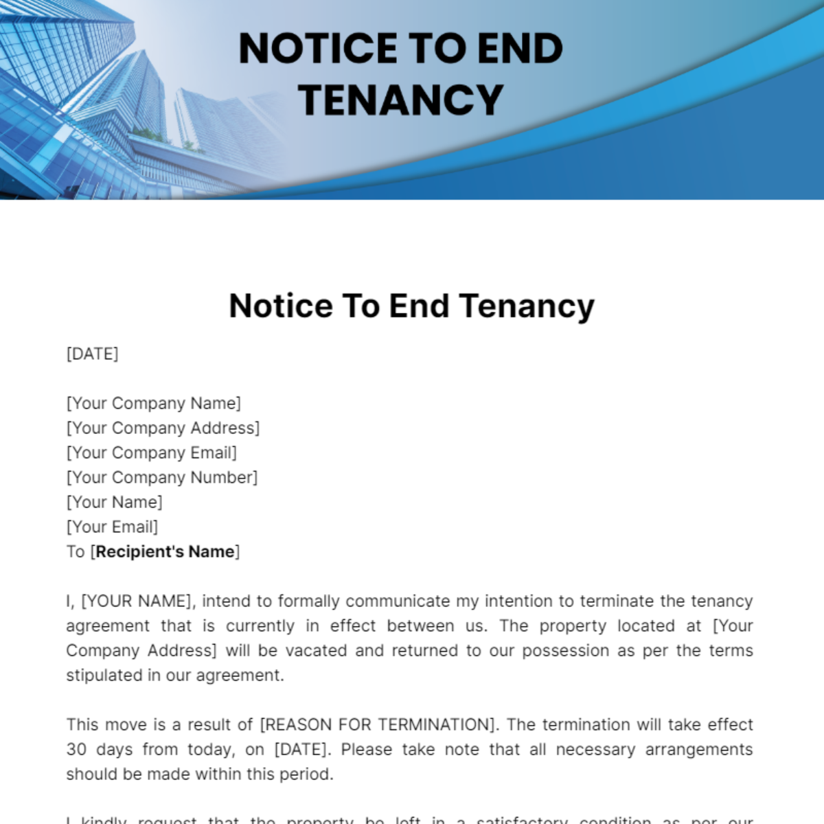 Notice To End Tenancy Template