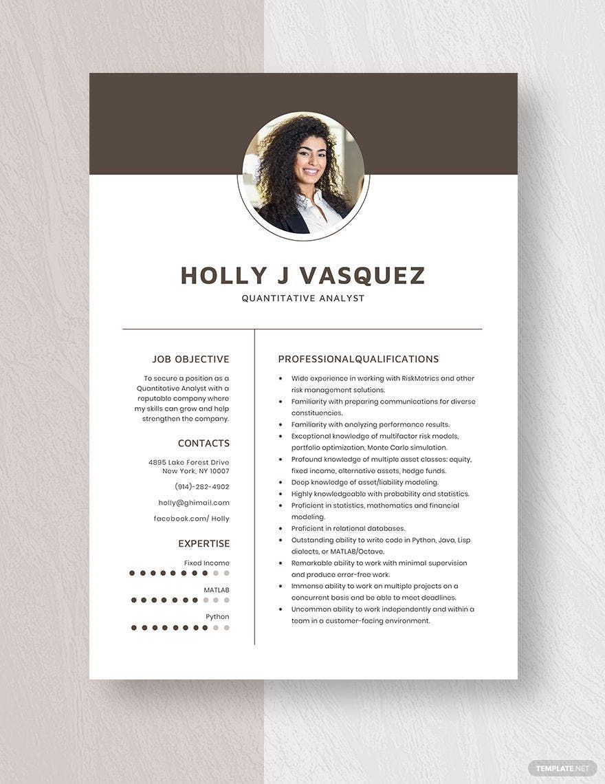 Quantitative Analyst Resume Template