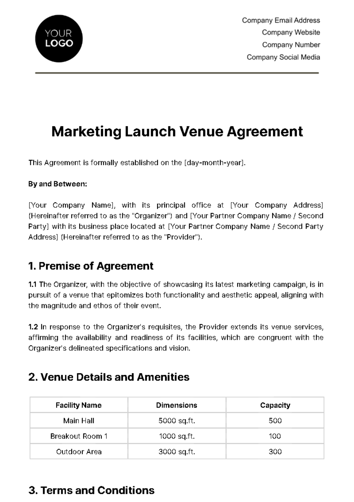 Marketing Launch Venue Agreement Template
