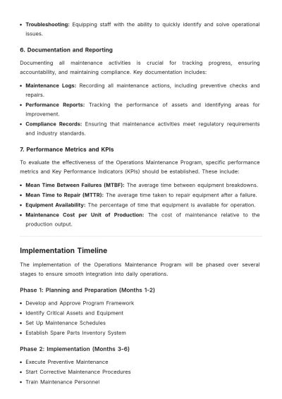 Free Operations Maintenance Program Plan Template to Edit Online
