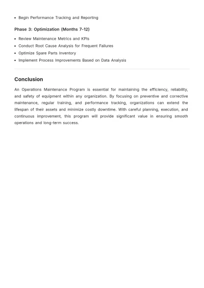 Free Operations Maintenance Program Plan Template to Edit Online