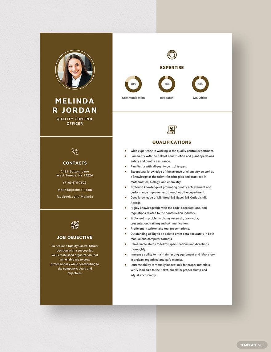 Quality Control Officer Resume Template