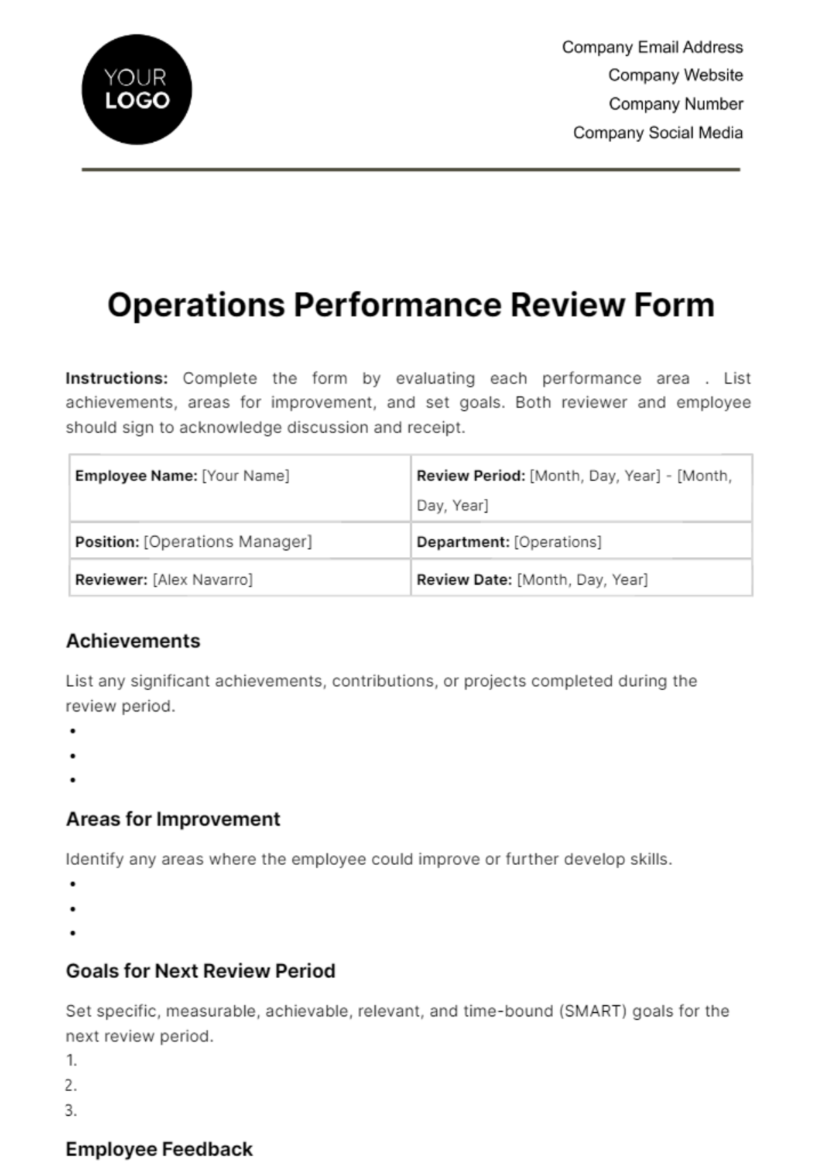 Operations Performance Review Form Template - Edit Online & Download