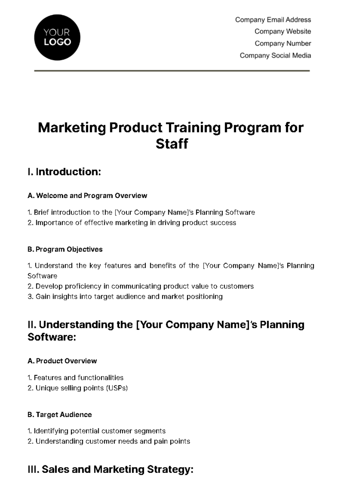 Marketing Product Training Program for Staff Template