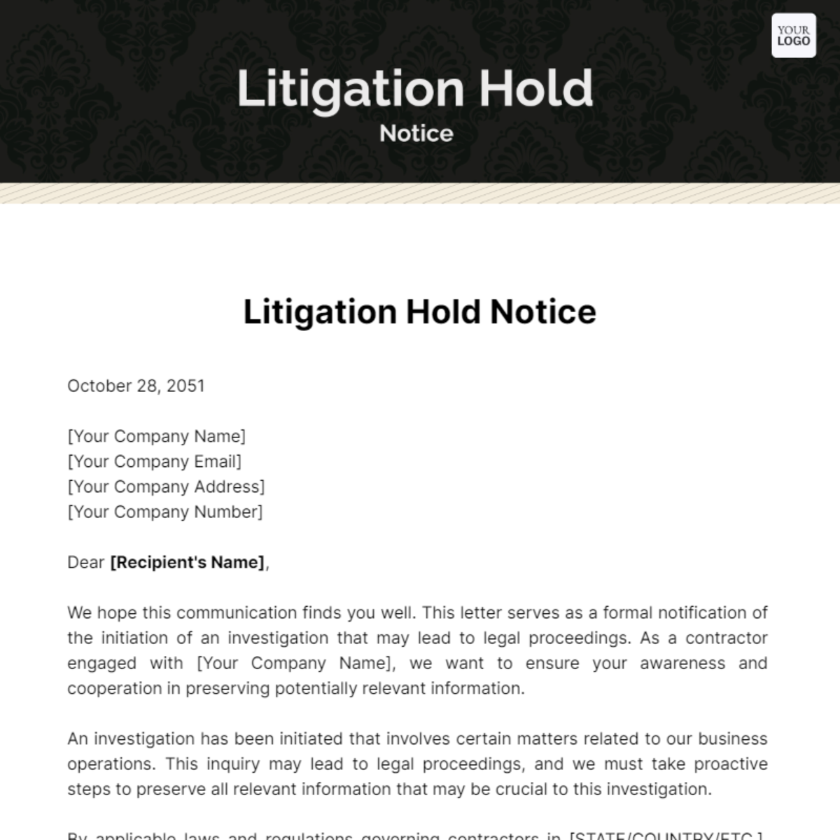 Litigation Hold Notice Template Edit Online Download Example