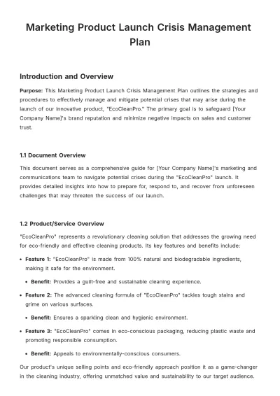 Free Marketing Product Launch Crisis Management Plan Template to Edit Online