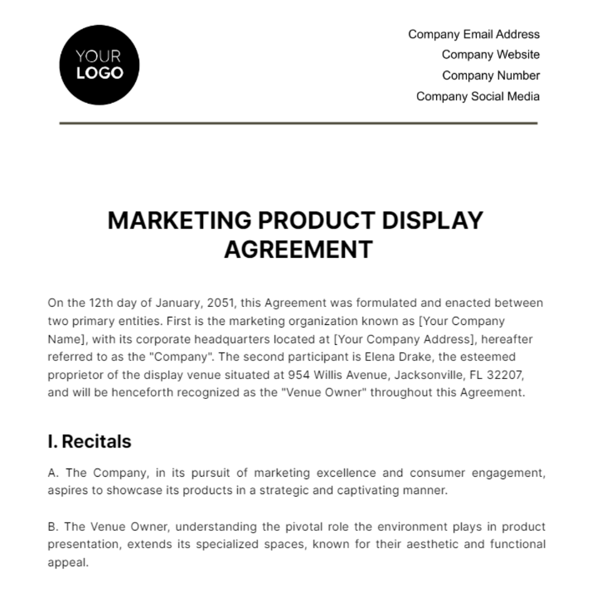Marketing Product Display Agreement Template