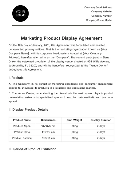 Free Marketing Product Display Agreement Template to Edit Online
