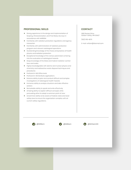Radiation Safety Officer Resume Template