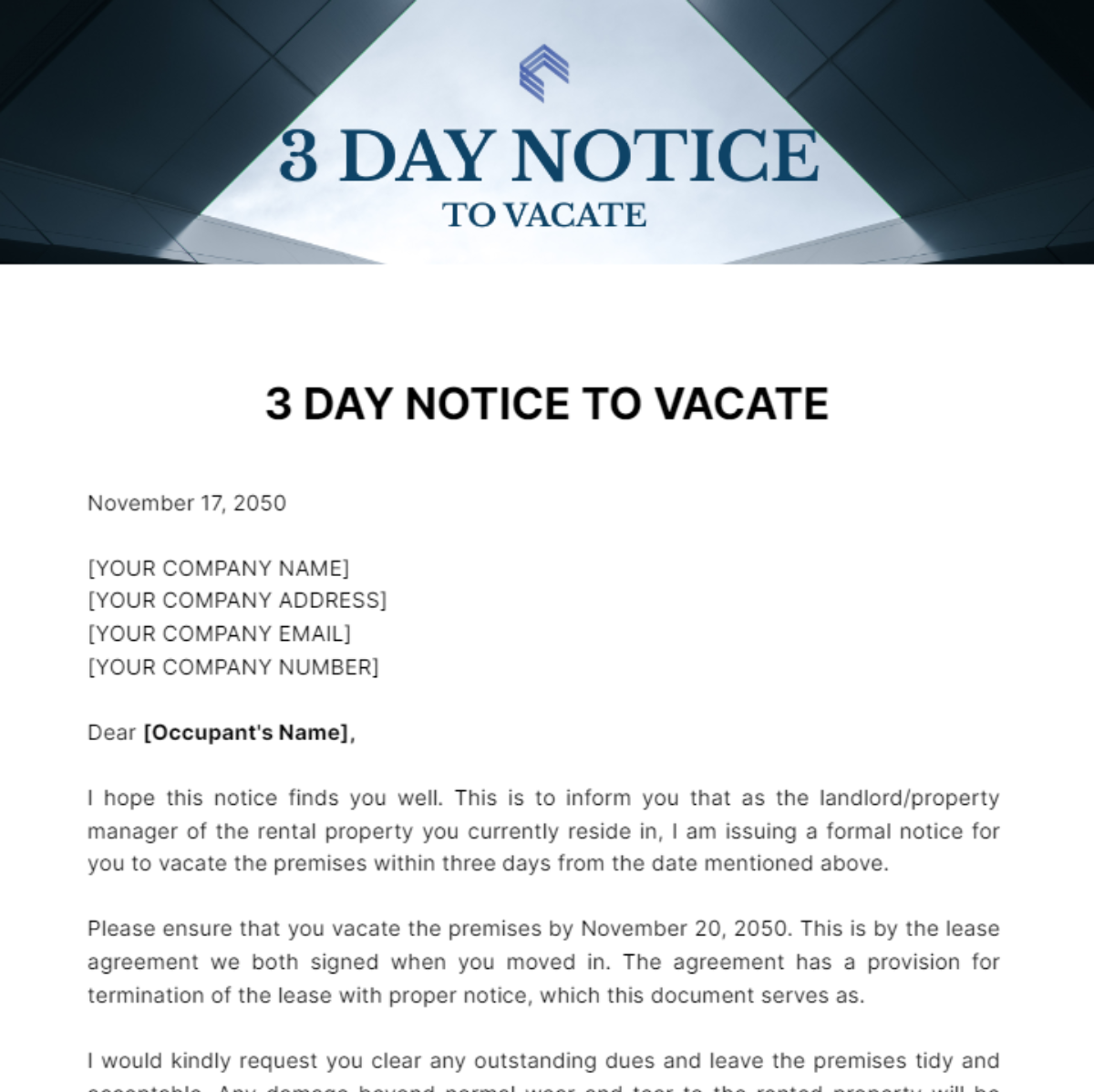 3 Day Notice To Vacate Template