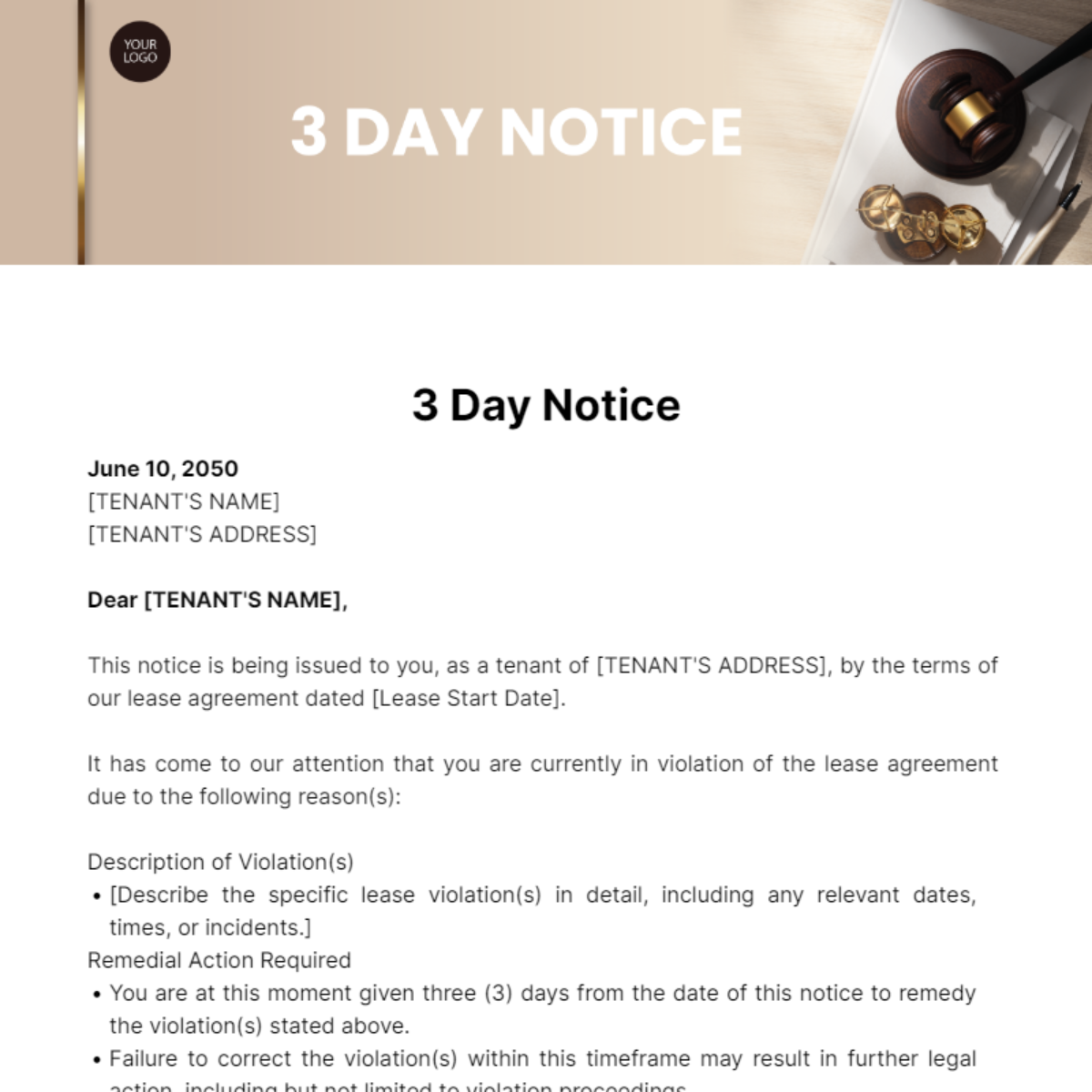 Free 3 Day Notice Template