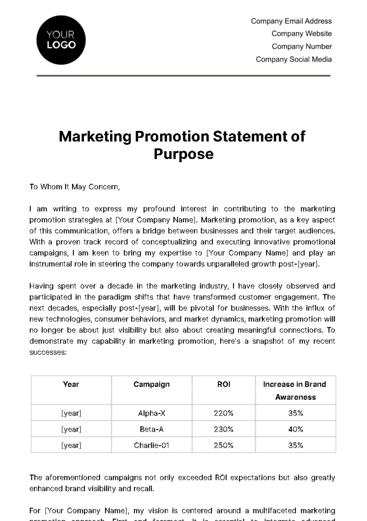 Free Marketing Promotion Statement of Purpose Template