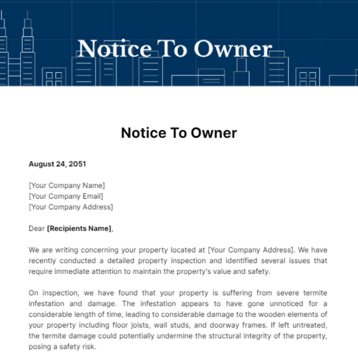 Free Notice To Owner Template