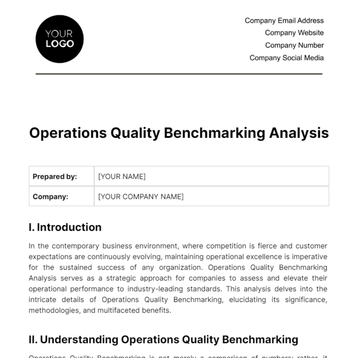 Operations Quality Benchmarking Analysis Template - Edit Online & Download