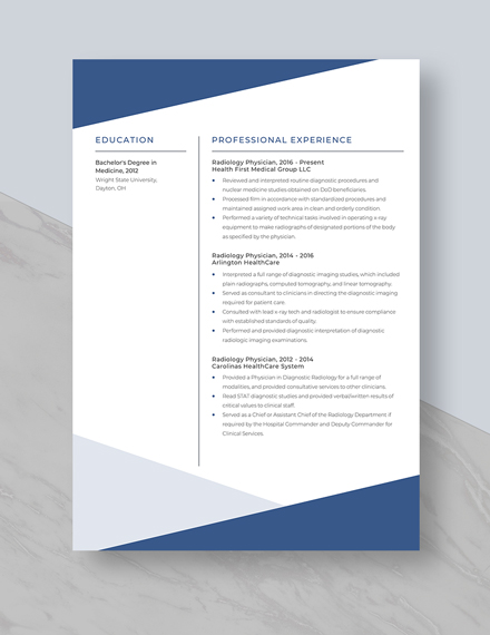 Radiology Physician Resume Template