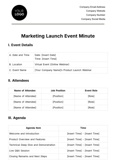 Free Marketing Launch Event Minute Template to Edit Online