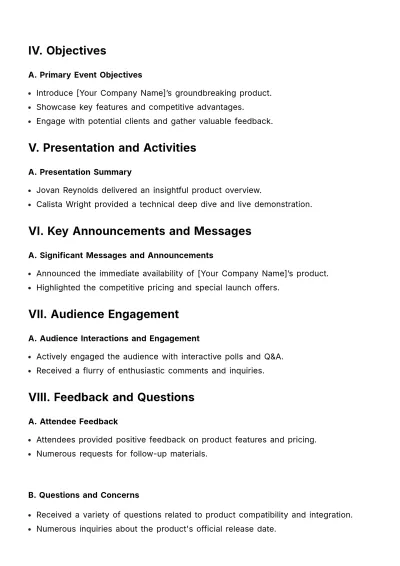Free Marketing Launch Event Minute Template to Edit Online