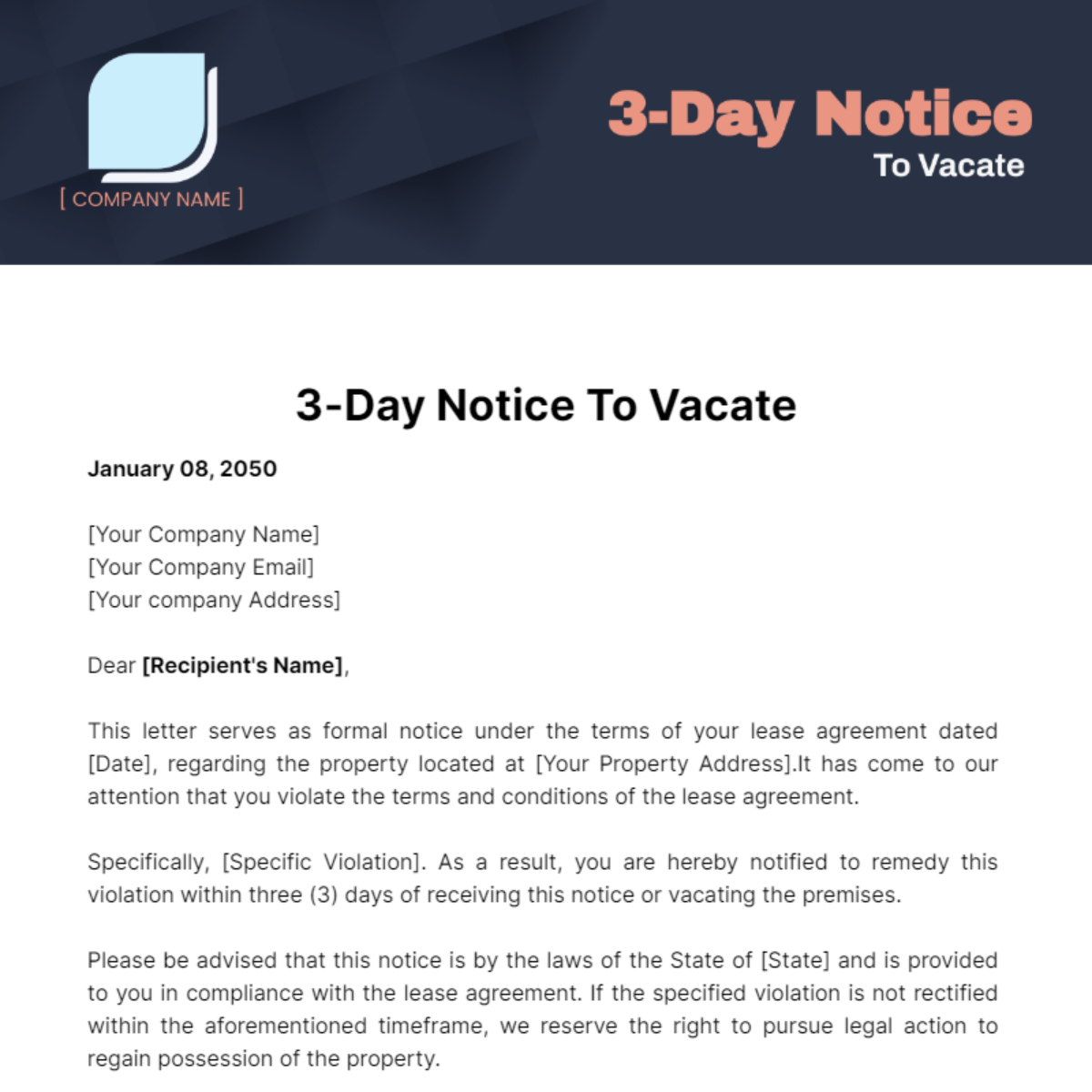 3-Day Notice To Vacate Template
