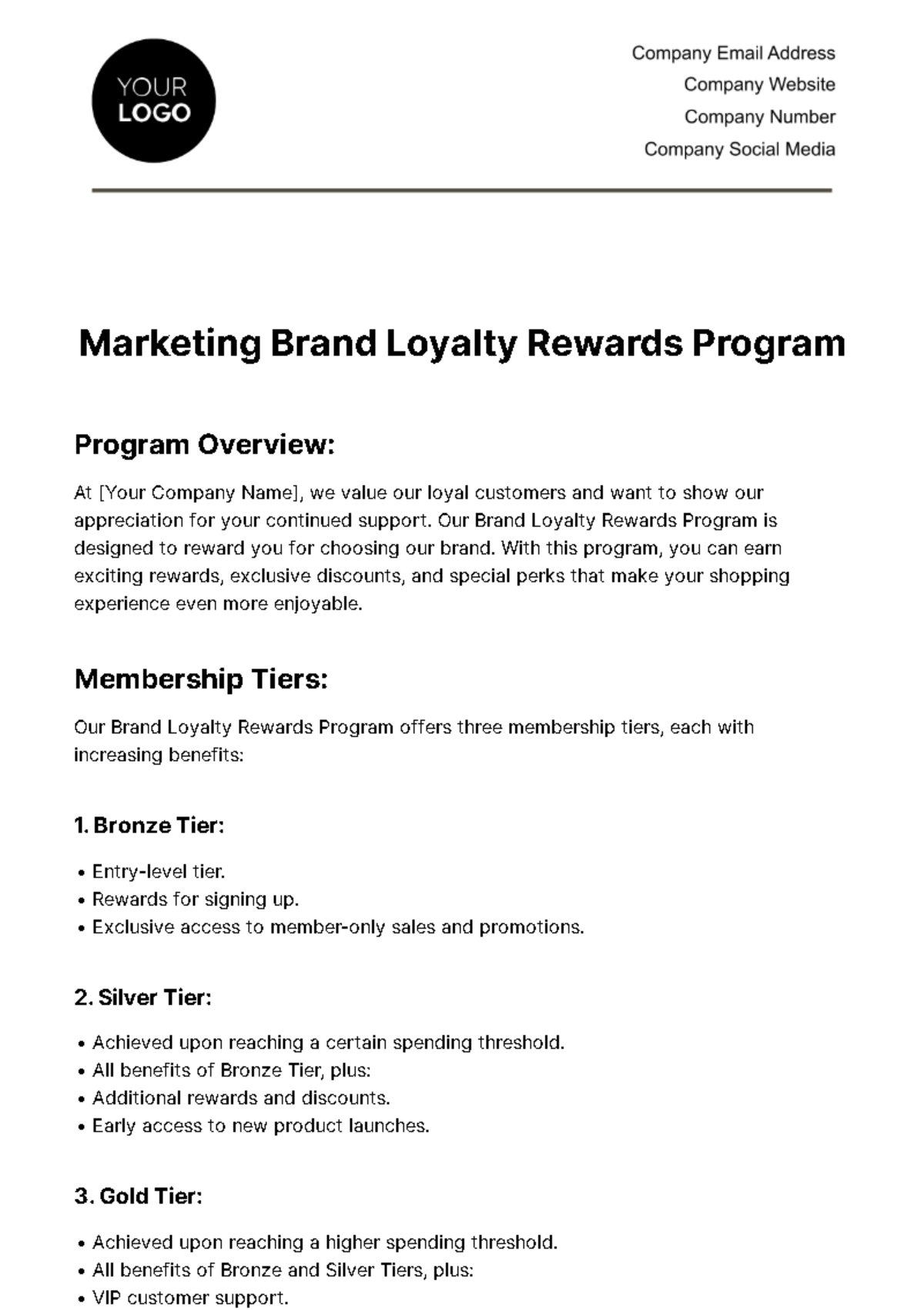 Marketing Brand Loyalty Rewards Program Template