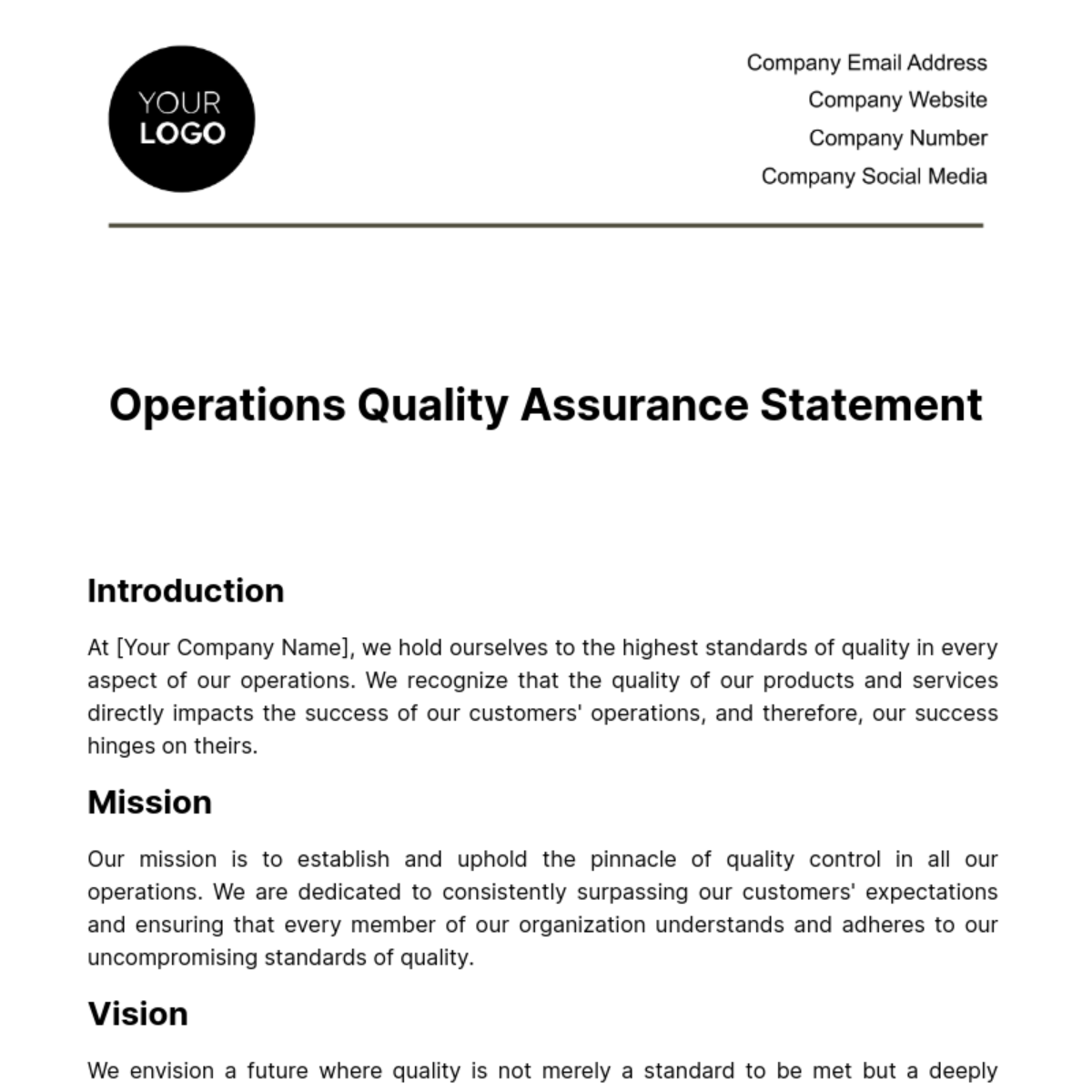 Operations Quality Assurance Statement Template - Edit Online & Download