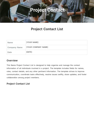 Free Project Contact List Template to Edit Online