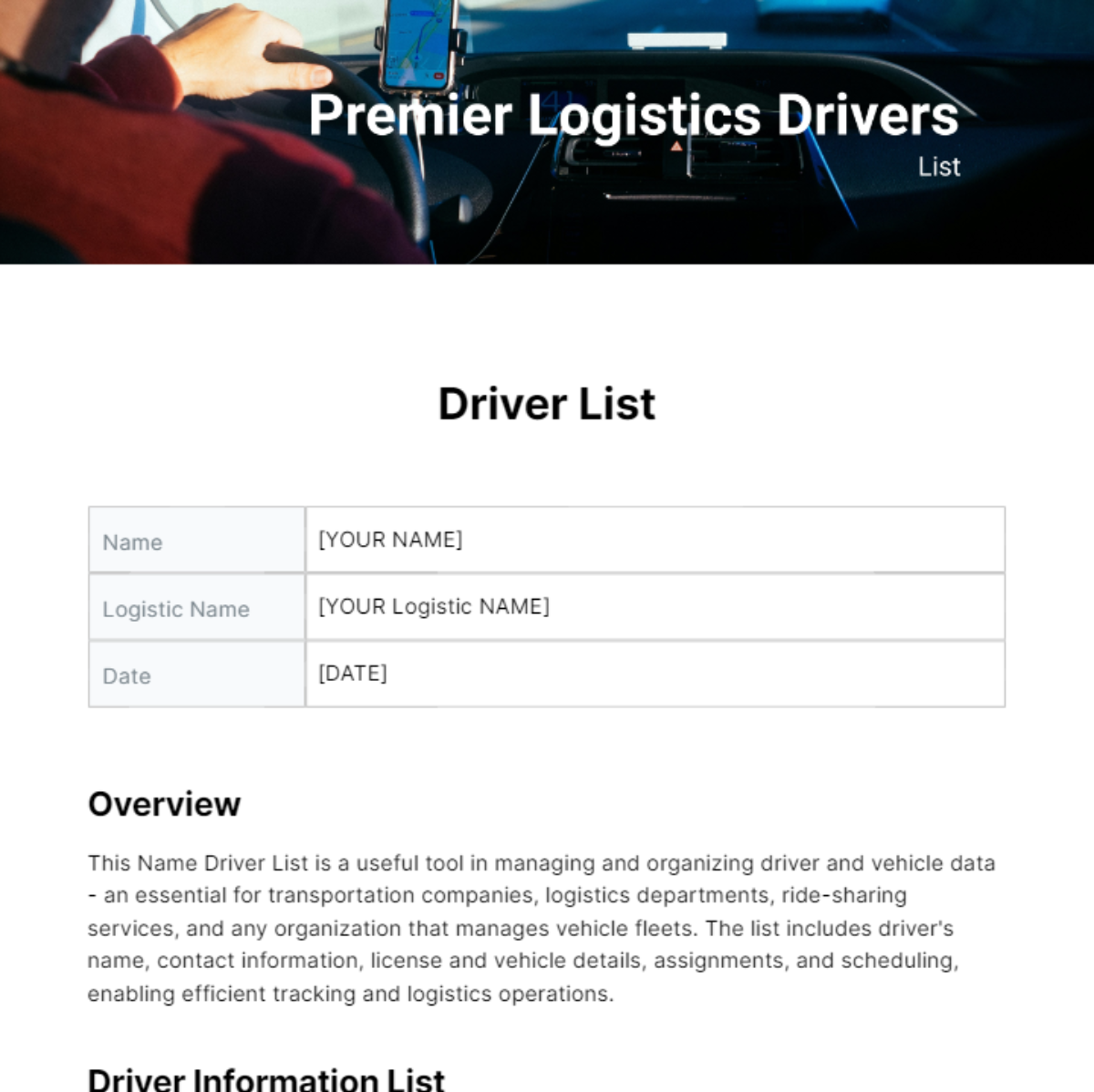 Driver List Template