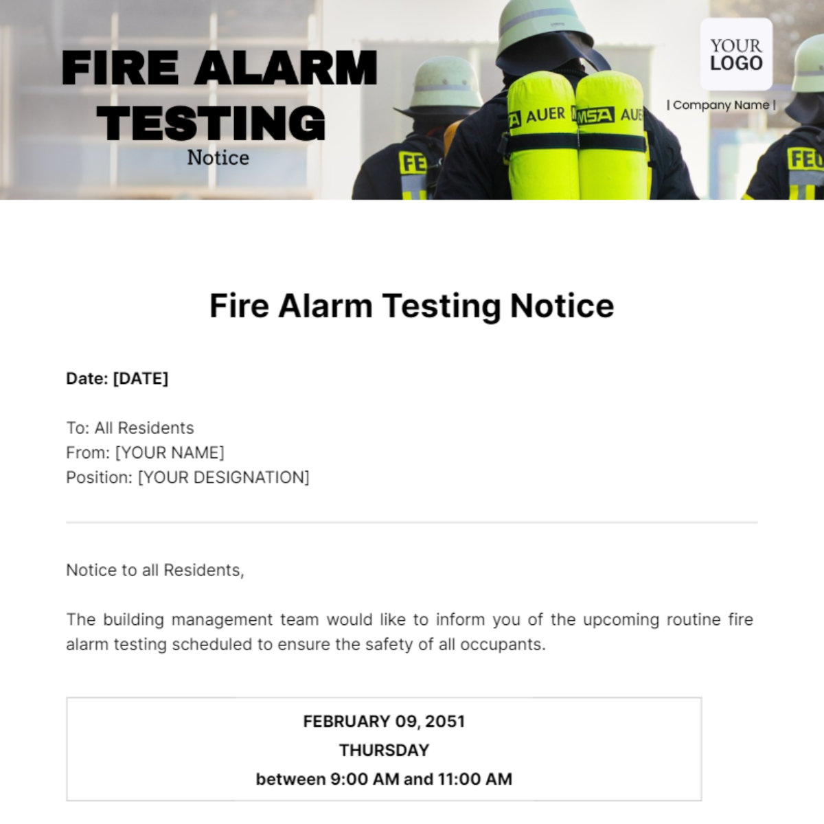 Free Fire Alarm Testing Notice Template