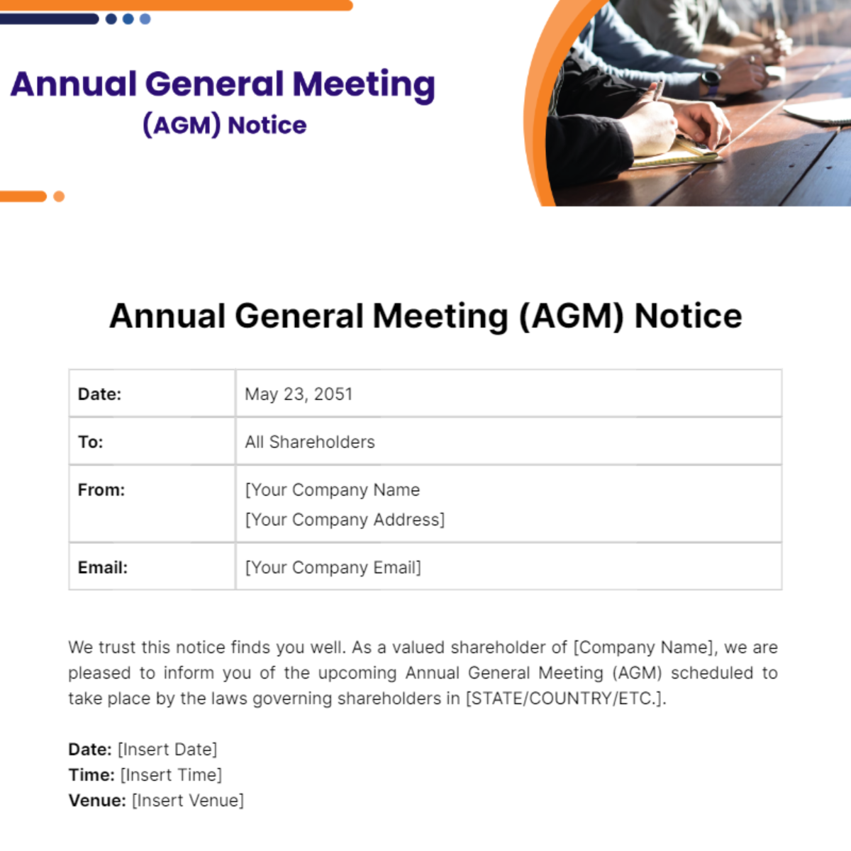 Annual General Meeting (AGM) Notice Template