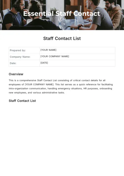 Free Staff Contact List Template to Edit Online
