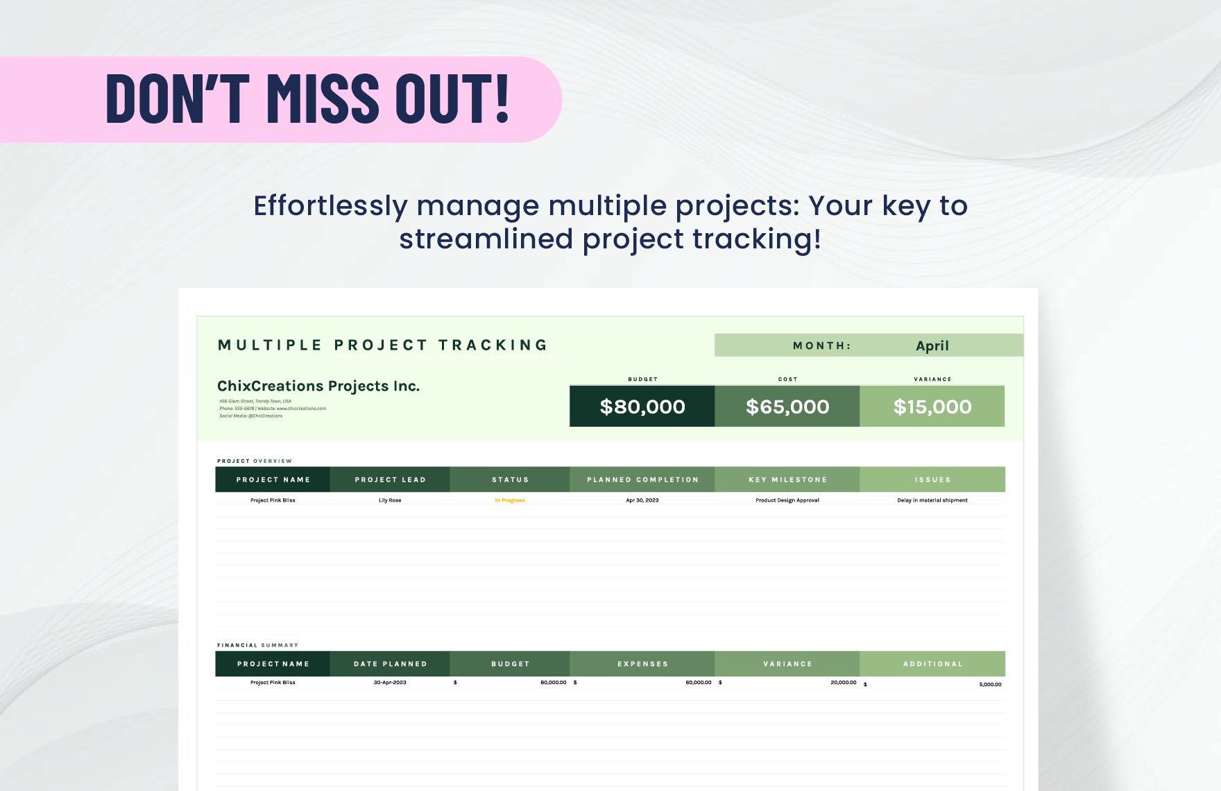 Simple Multiple Project Tracking Template