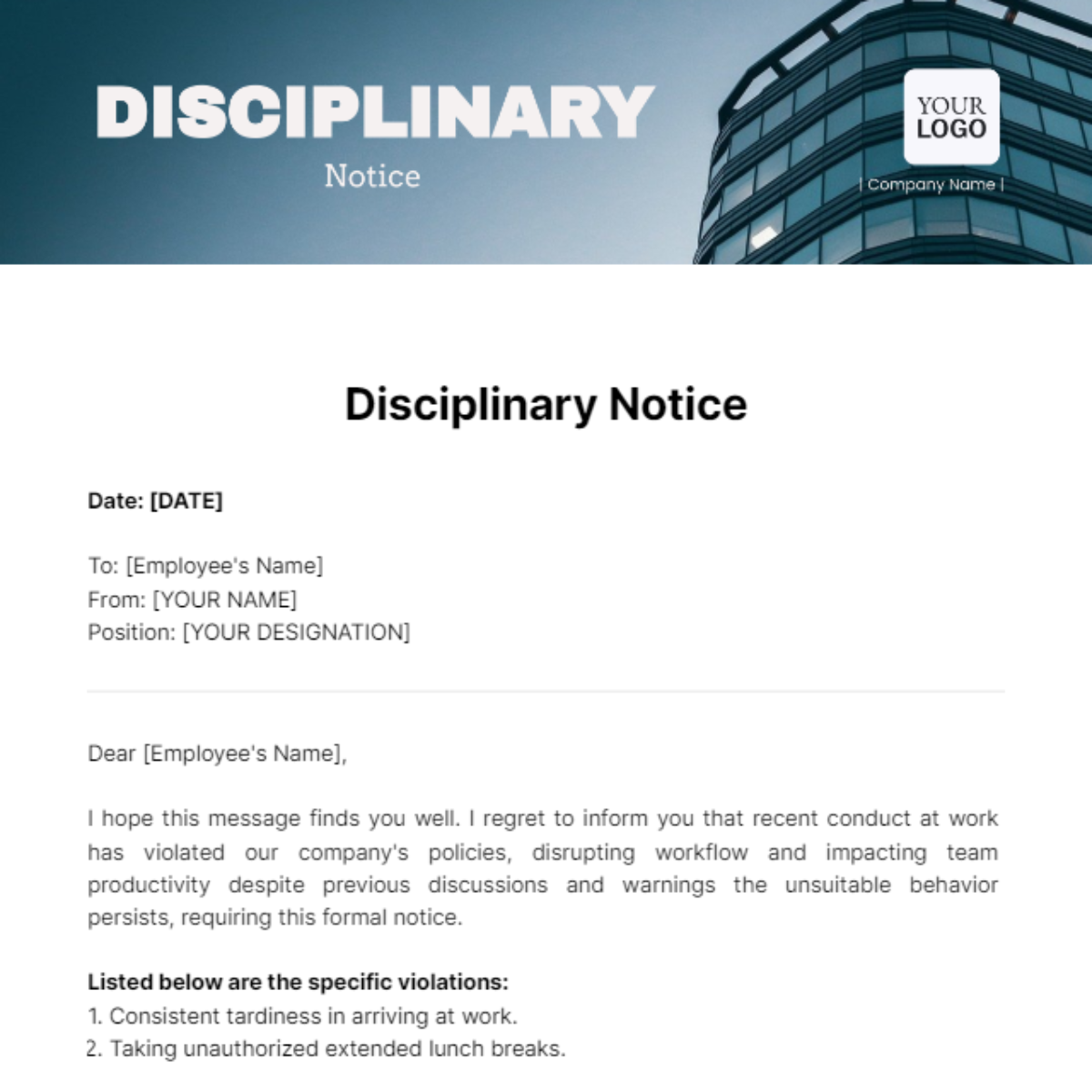 Disciplinary Notice Template