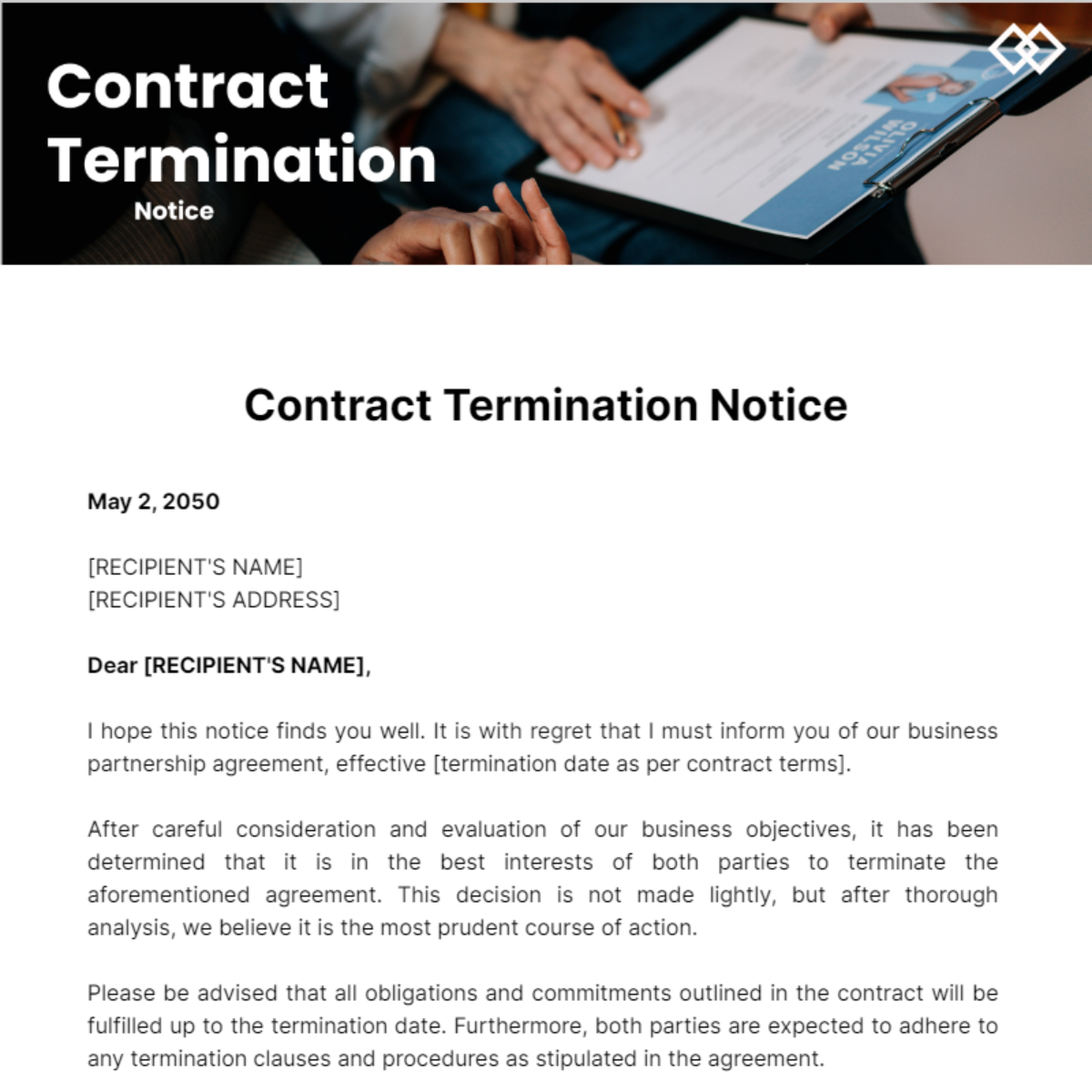 Free Contract Termination Notice Template