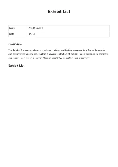 Free Exhibit List Template to Edit Online
