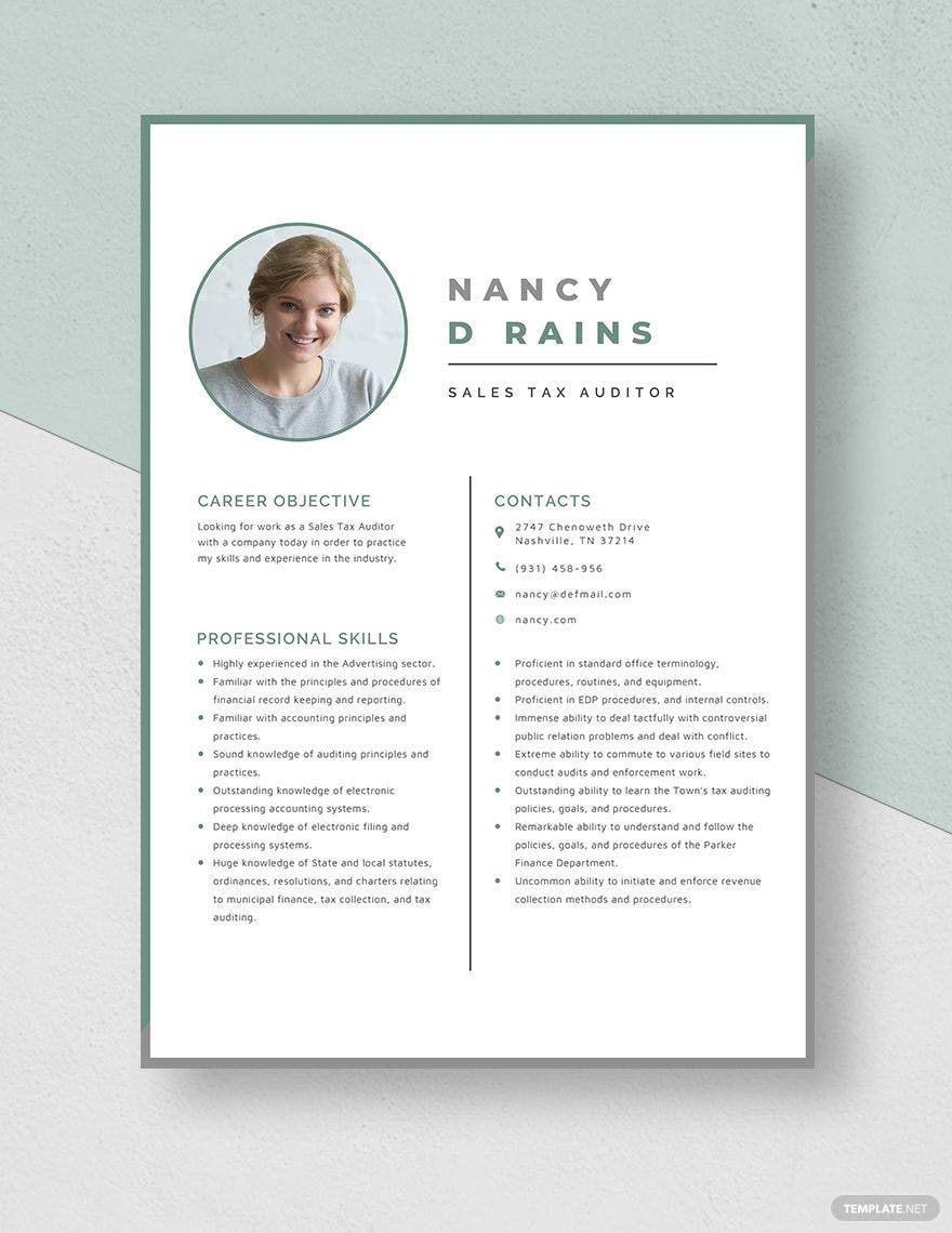 Sales Tax Auditor Resume Template