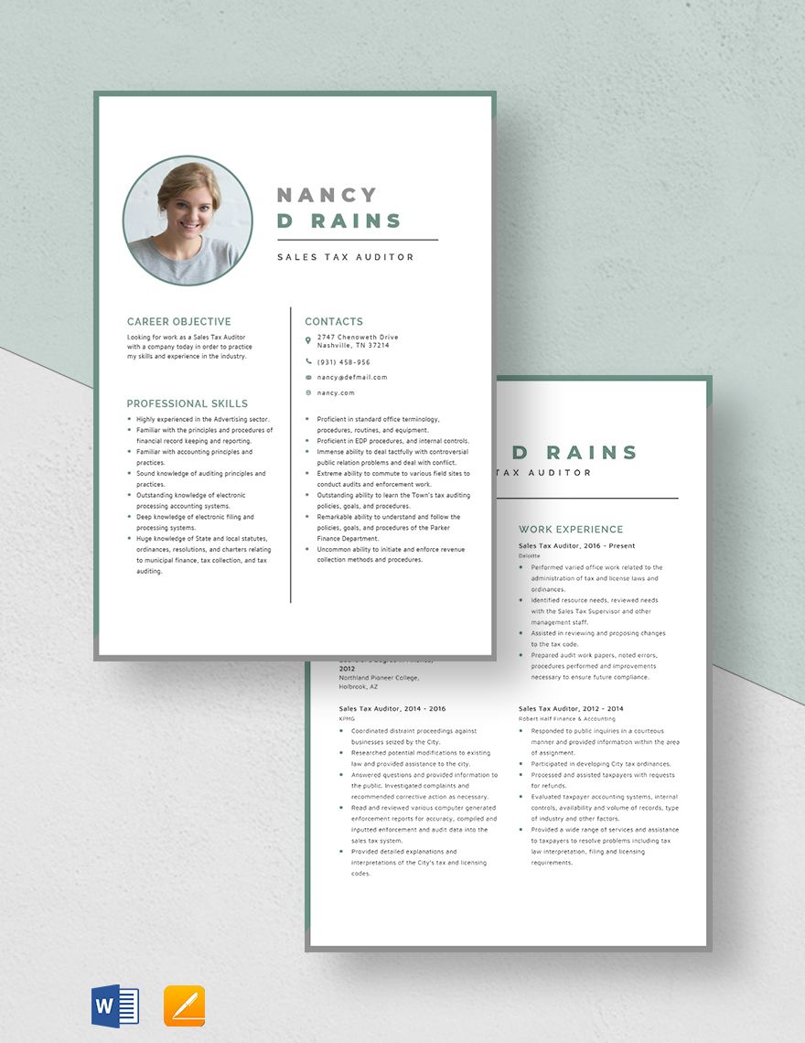 Sales Tax Auditor Resume Template