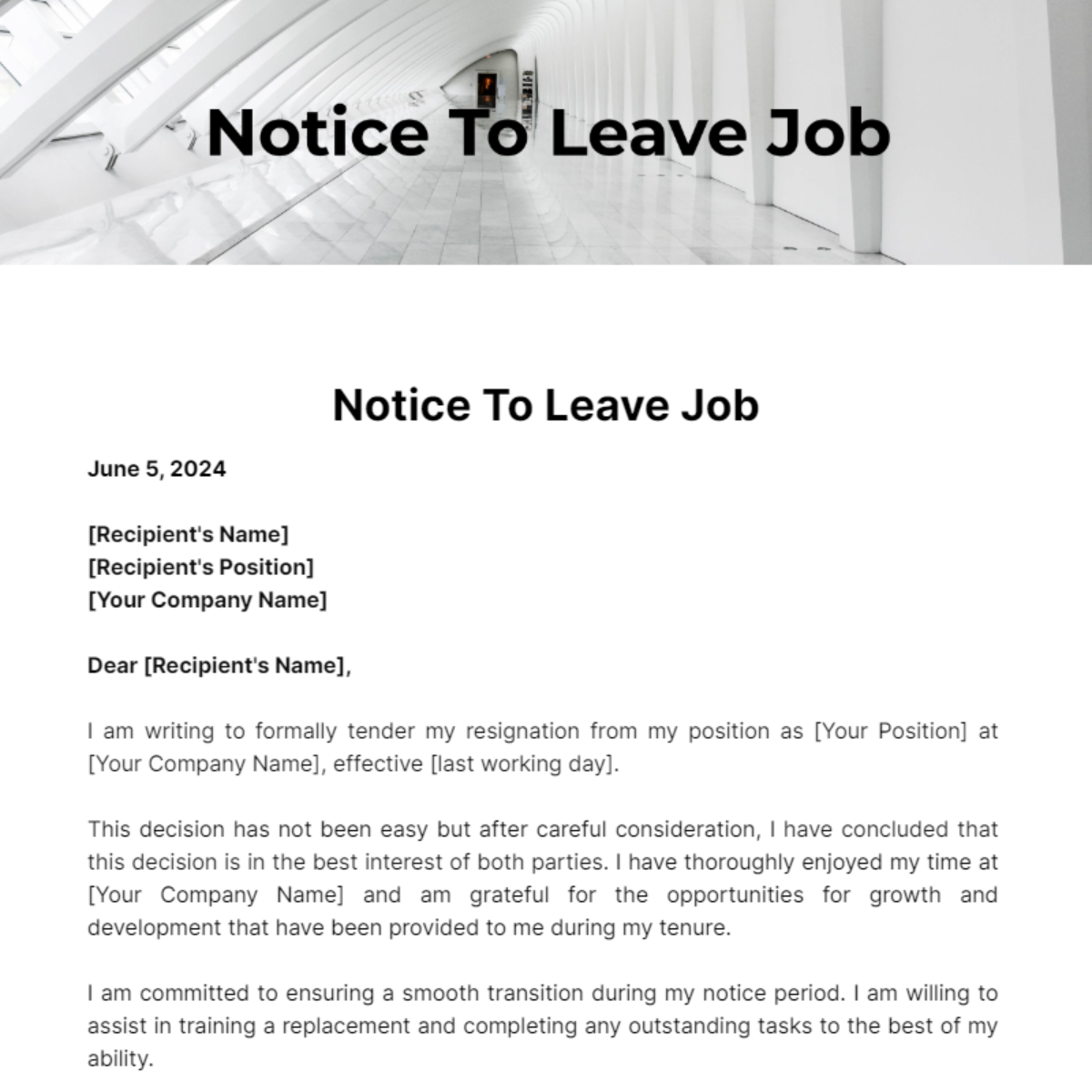 Free Notice To Leave Job Template