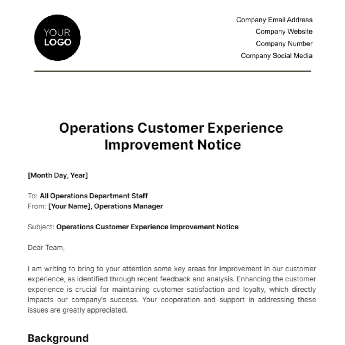 Operations Customer Experience Improvement Notice Template - Edit Online & Download