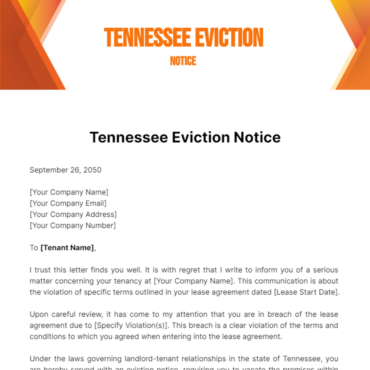 Free Tennessee Eviction Notice Template