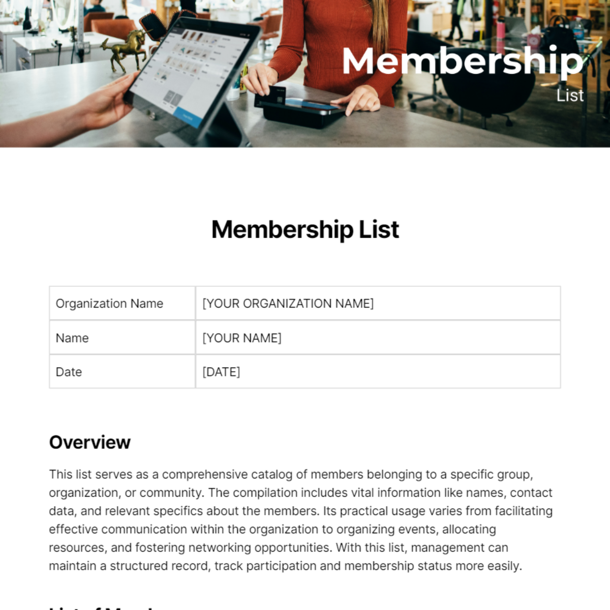 Membership List Template