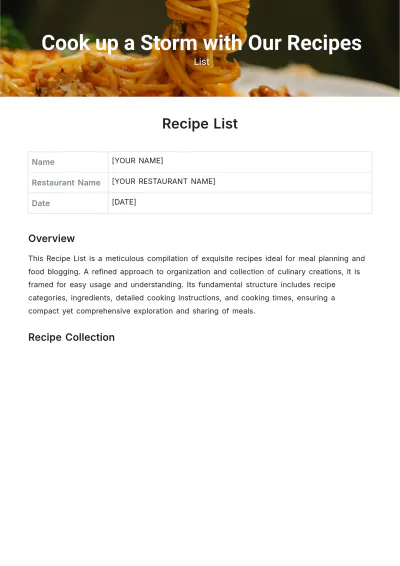 Free Recipe List Template to Edit Online