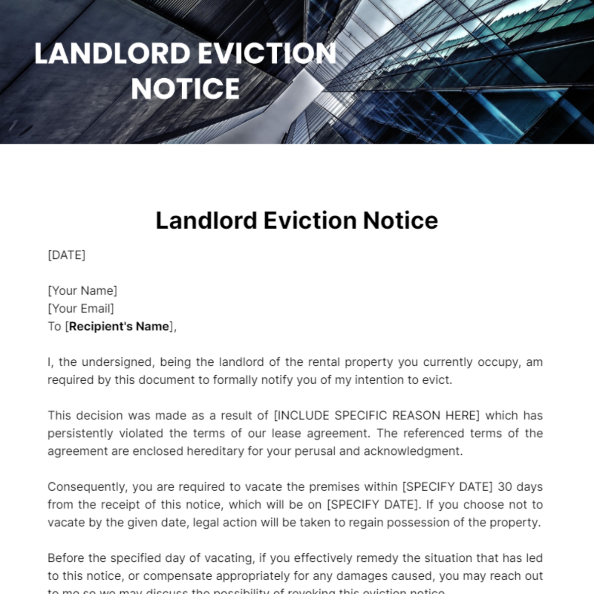 Landlord Eviction Notice Template