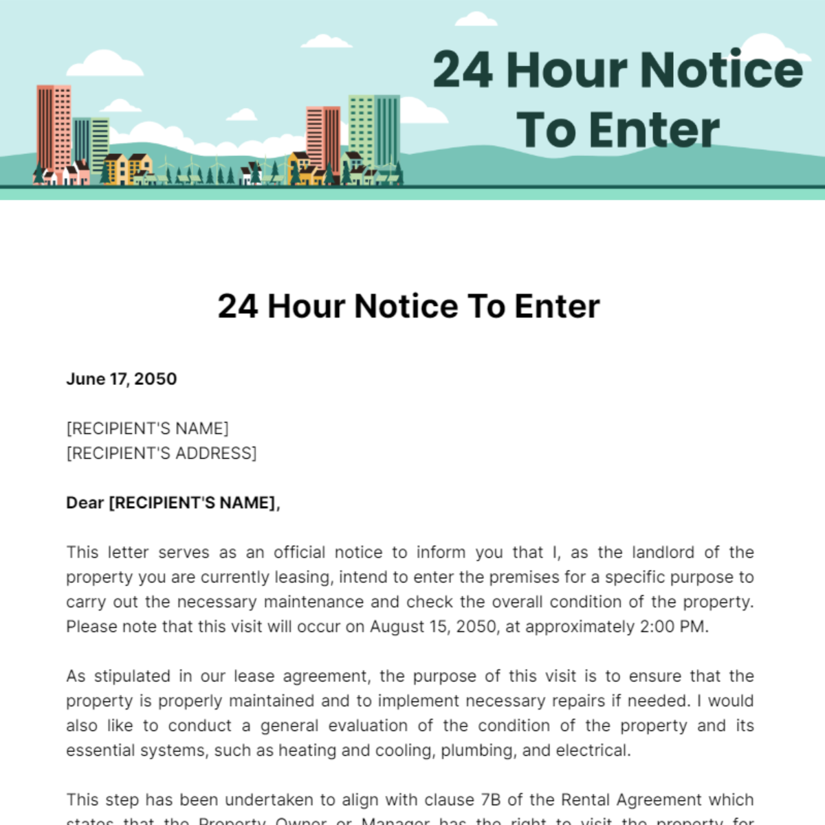Free 24 Hour Notice To Enter Template