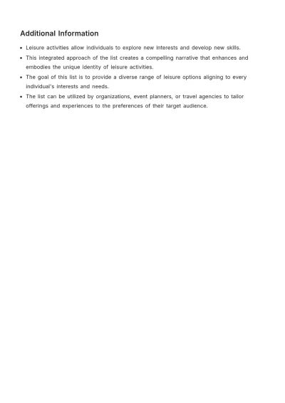 Free Leisure Interest List Template to Edit Online